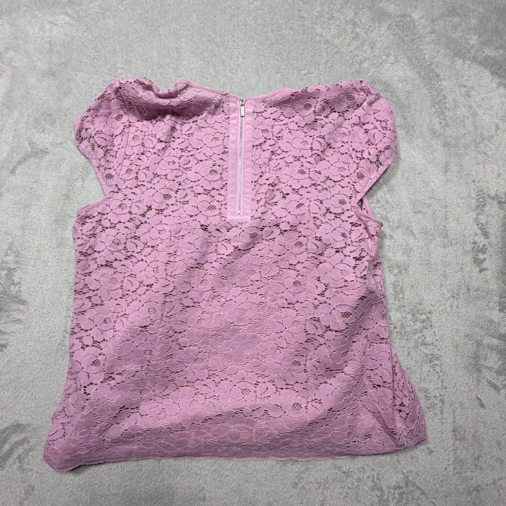 Vintage Liz Claiborne Purple Floral Lace Cap Sleeve Blouse XL Cotton Blend 2000s - Picture 4 of 9
